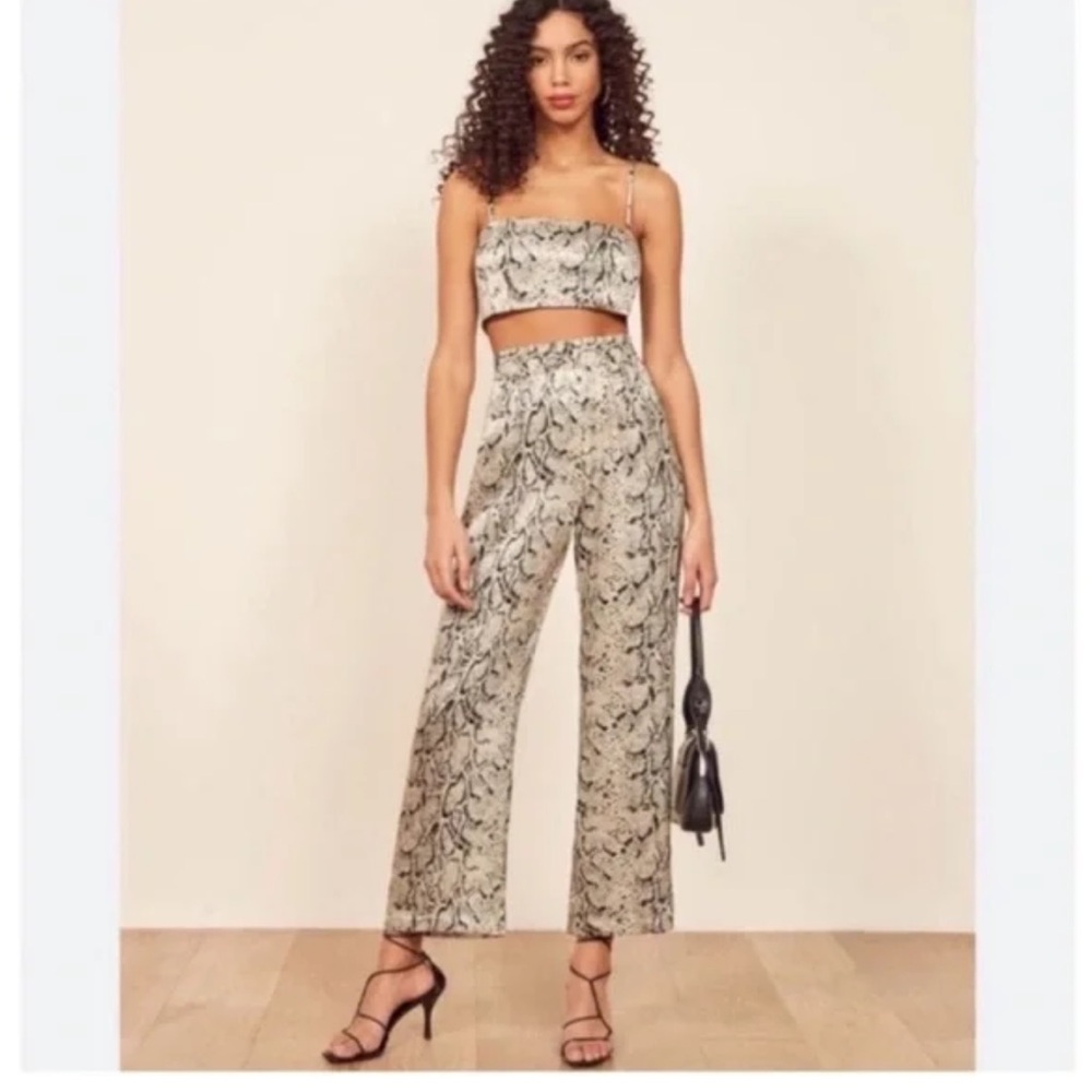 Reformation Snake Print Wide-Leg Pants in Cream and Black